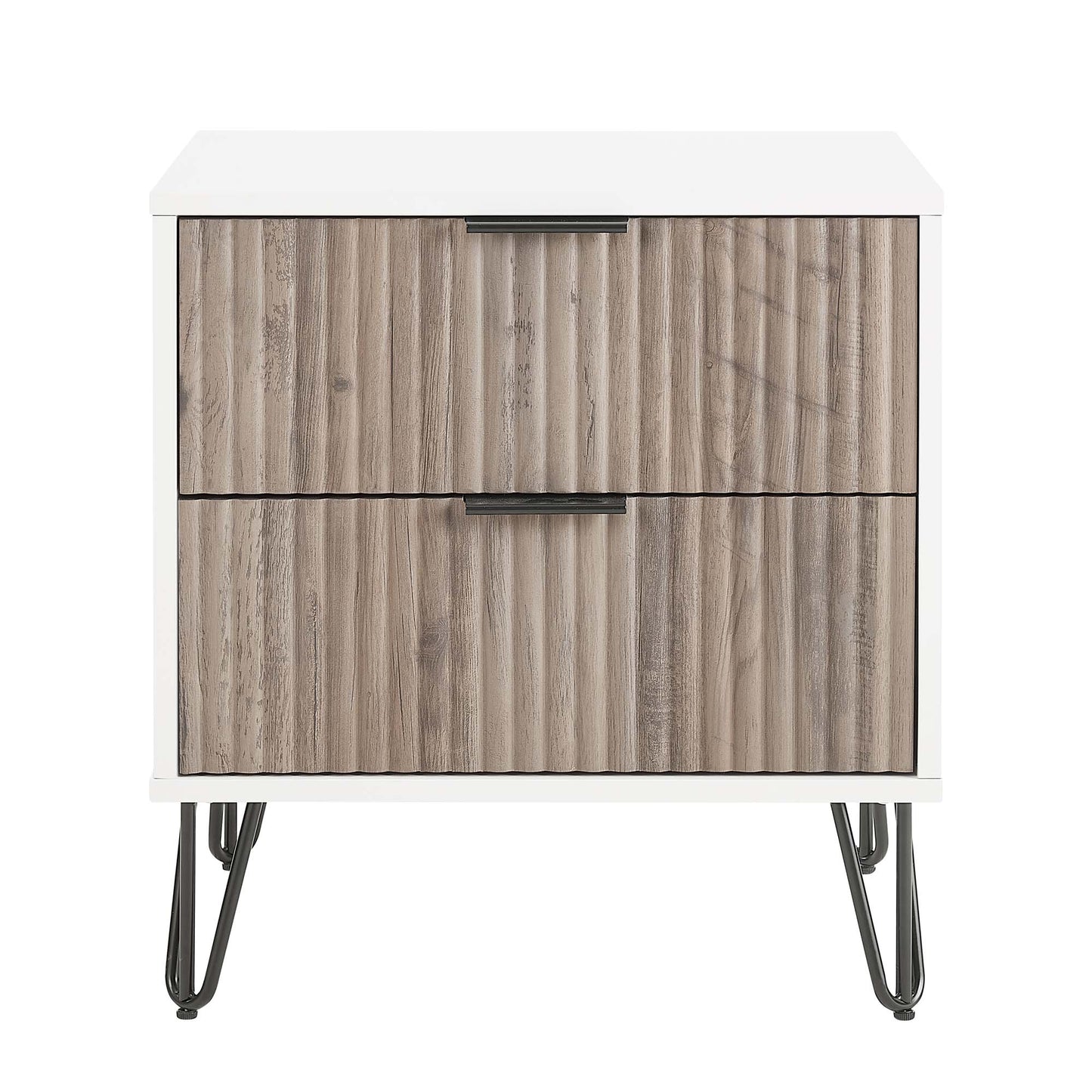 Dumbo Modern 20" Fluted Nightstand in Rustic Gray and White (2-Drawer) NS002-WG