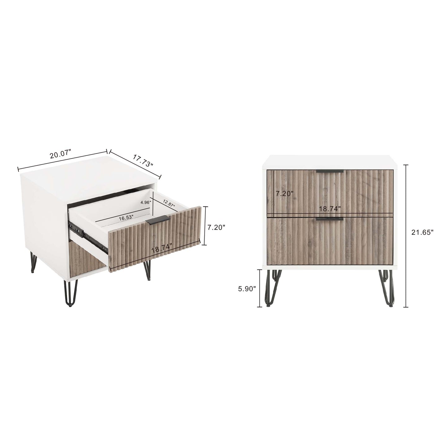 Dumbo Modern 20" Fluted Nightstand in Rustic Gray and White (2-Drawer) NS002-WG