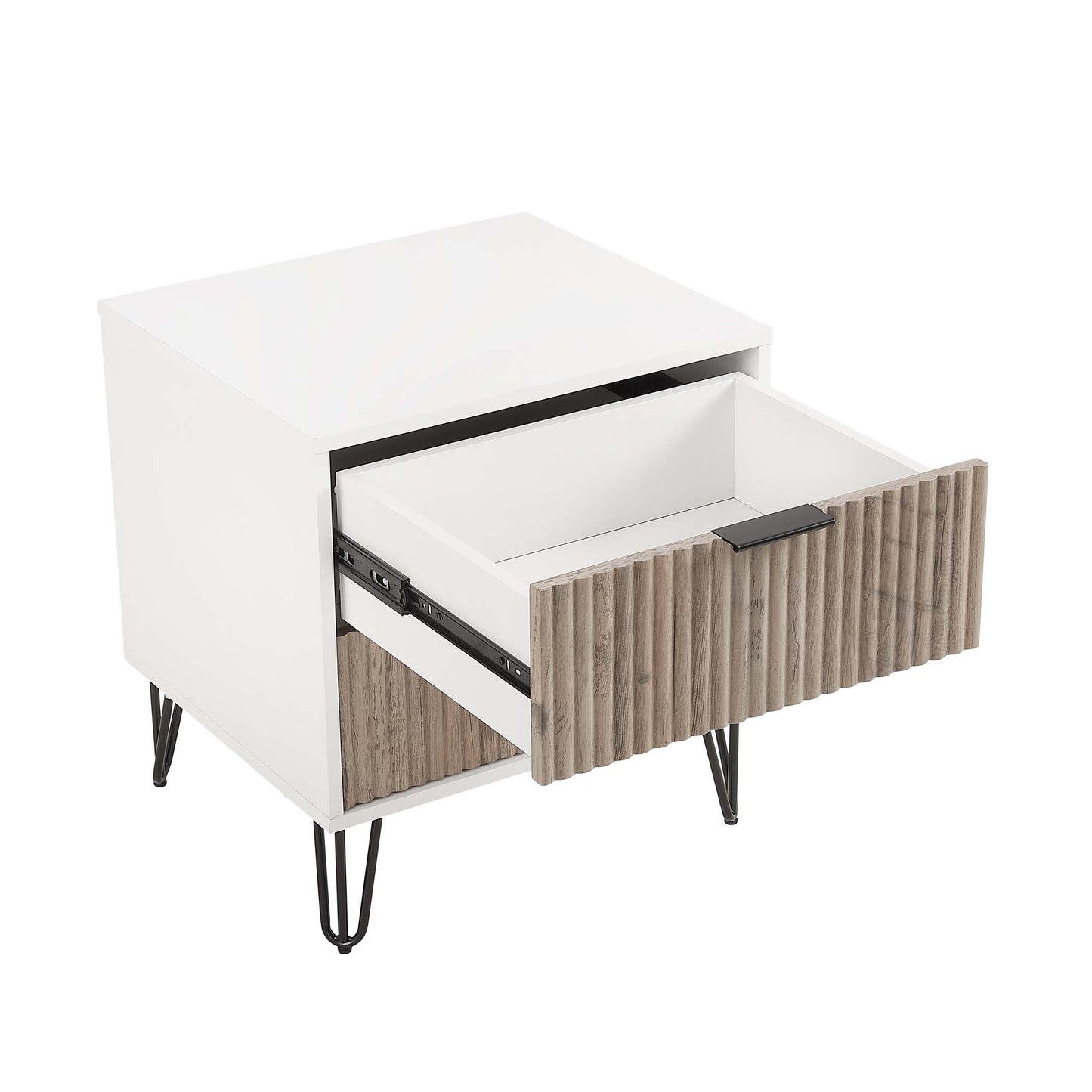 Dumbo Modern 20" Fluted Nightstand in Rustic Gray and White (2-Drawer) NS002-WG