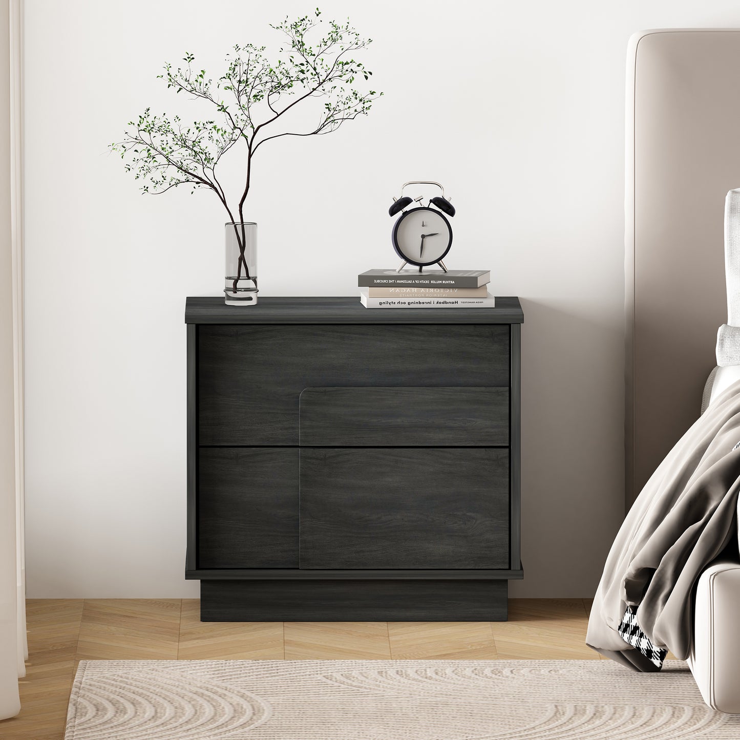 Horizon Modern 22" Nightstand in Charcoal Gray (2-Drawer) NS003-GY