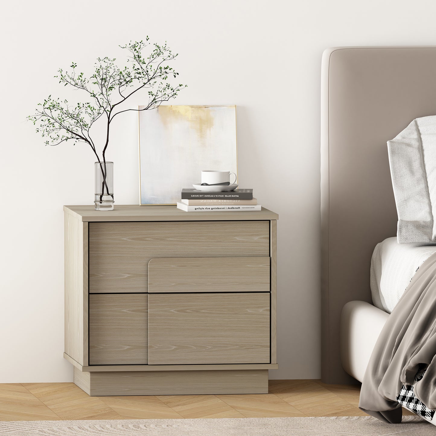 Horizon Modern 22" Nightstand in Whitewashed Oak (2-Drawer) NS003-OK