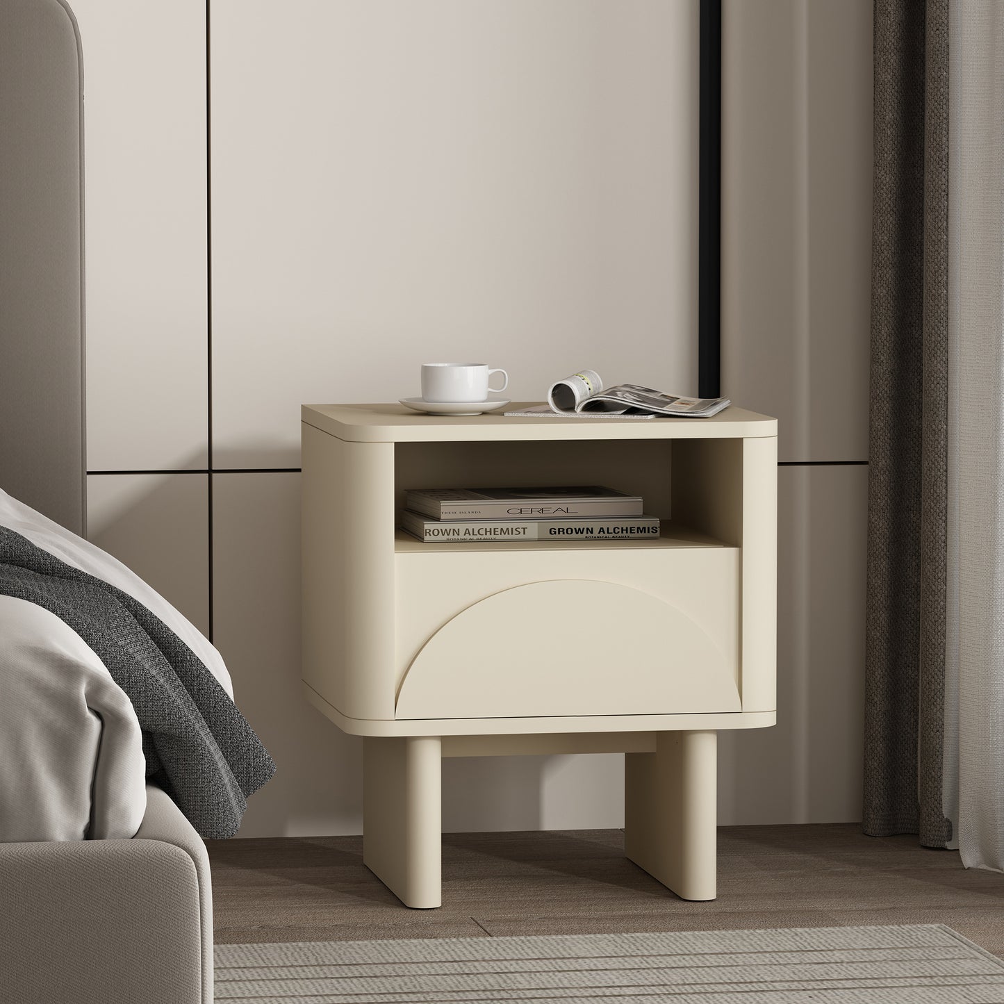 Ella Modern 20" Nightstand in Cream (1-Drawer) NS005-CR