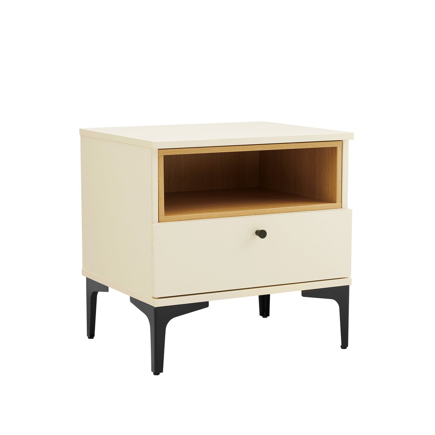Amara Modern 20" Nightstand in Cream and Light Oak (1-Drawer) NS006-CR