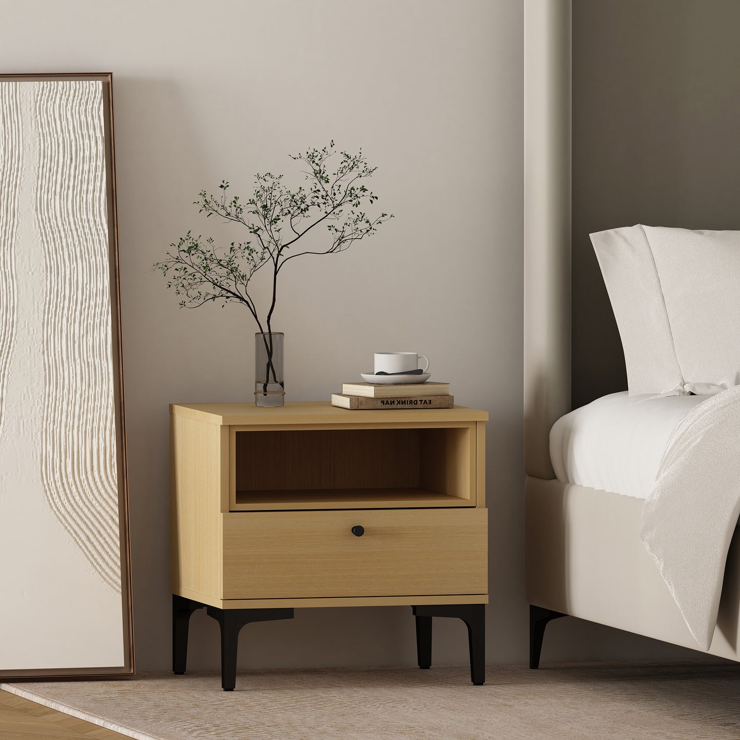 Amara Modern 20" Nightstand in Light Oak (1-Drawer) NS006-NA