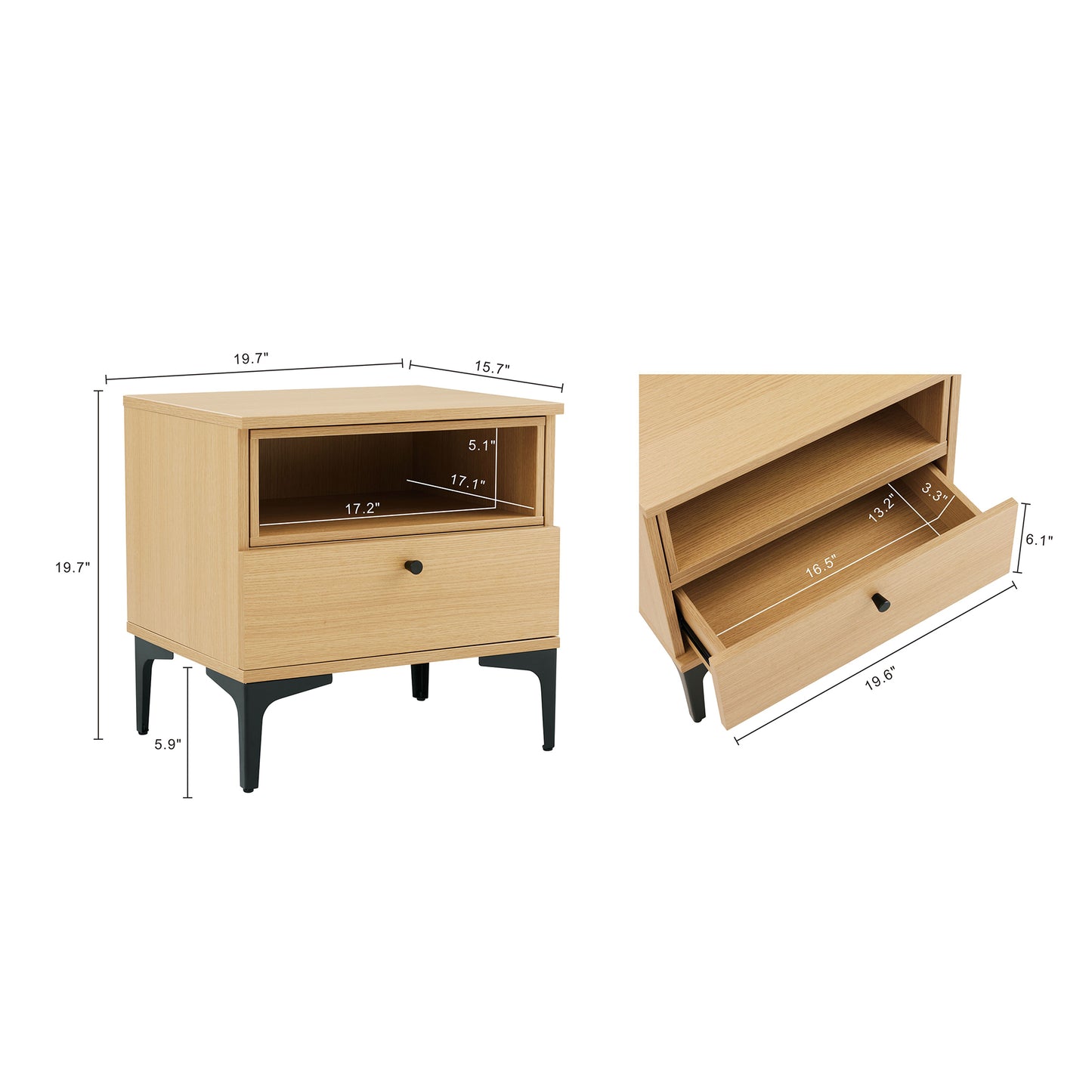 Amara Modern 20" Nightstand in Light Oak (1-Drawer) NS006-NA