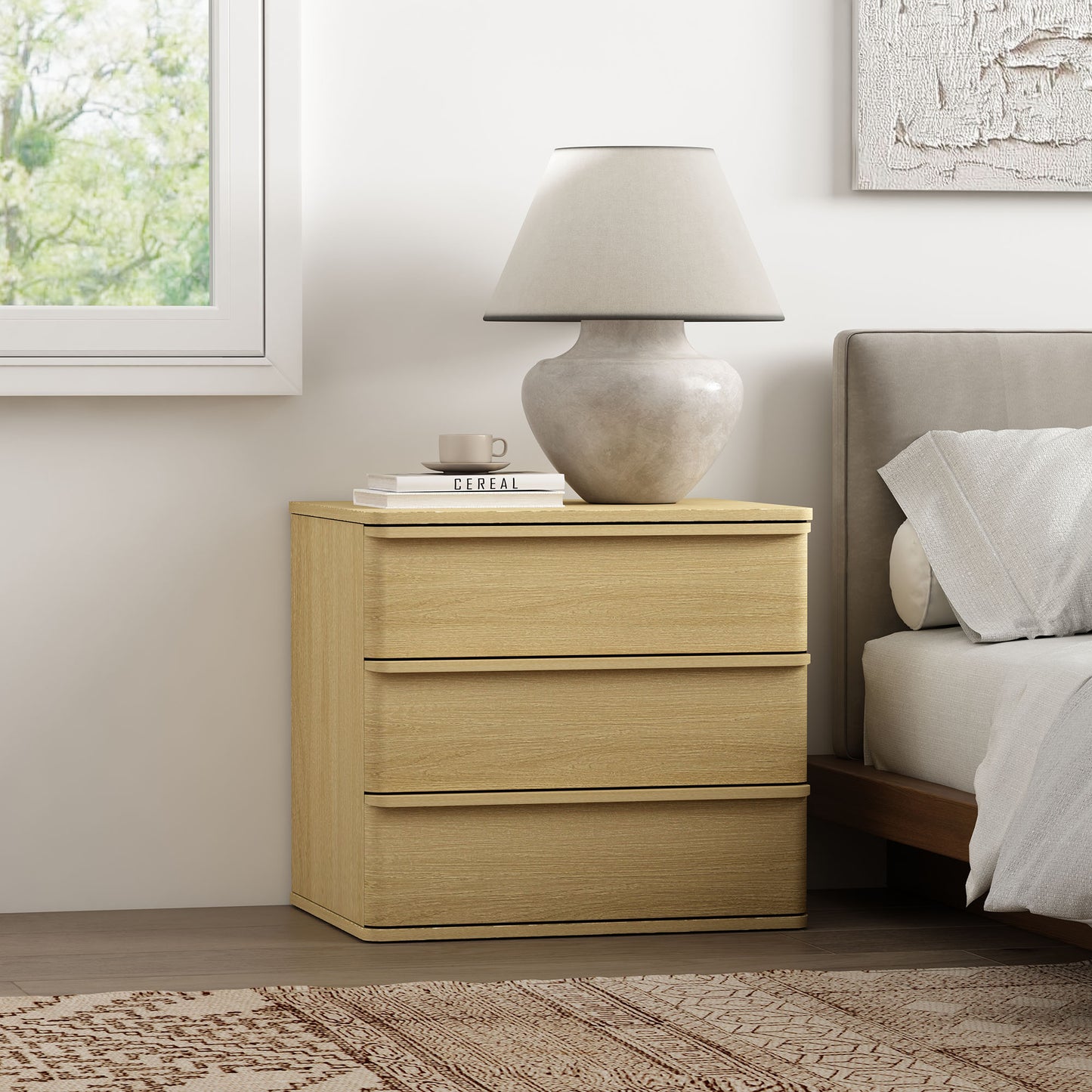 Molly Modern 26" Nightstand in Natural Oak (3-Drawer) NS008-NO