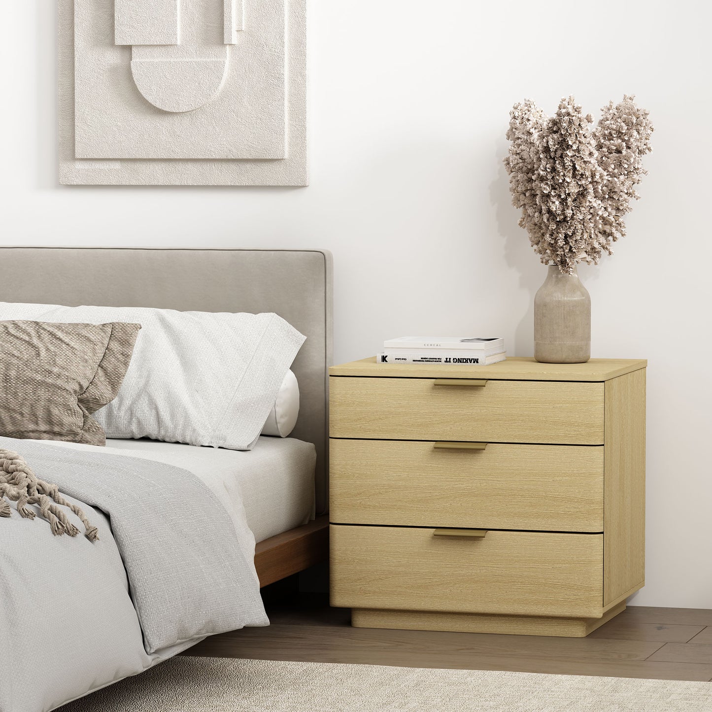 Payton Modern 26" Nightstand in Natural Oak (3-Drawer) NS009-GNO