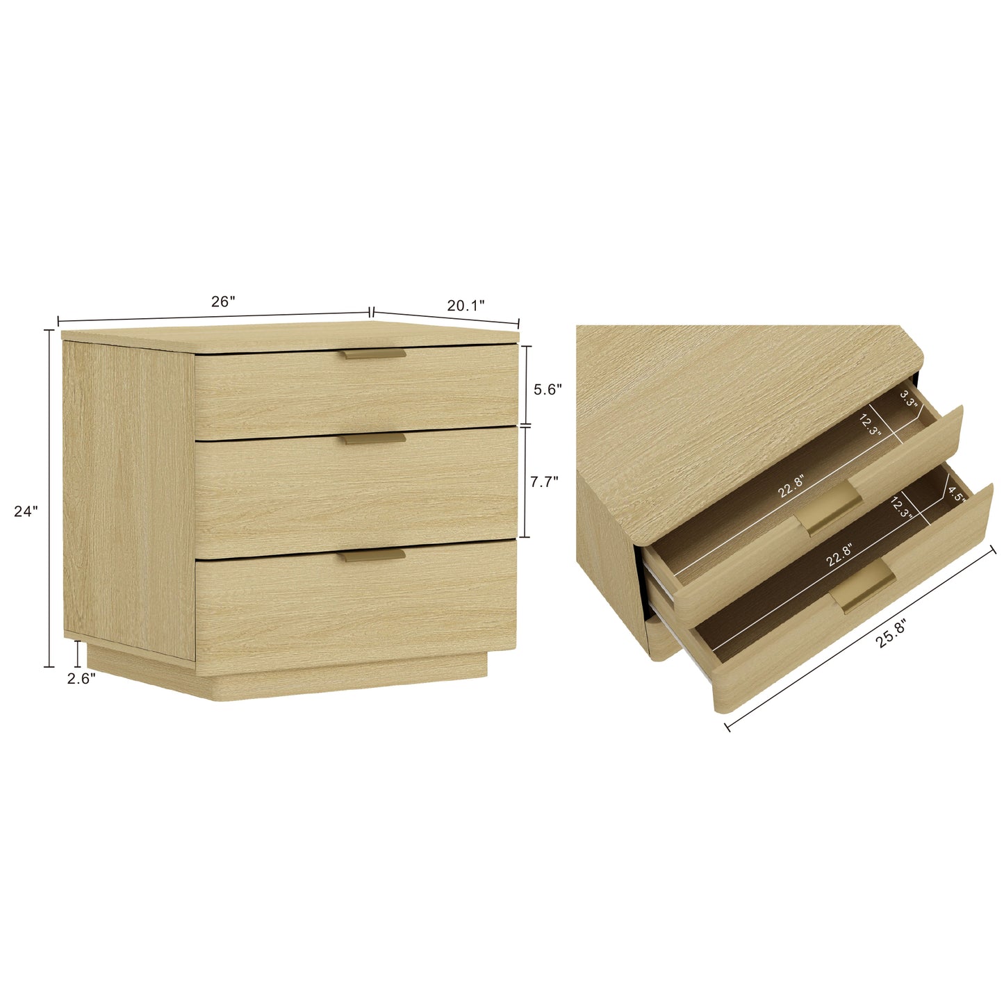 Payton Modern 26" Nightstand in Natural Oak (3-Drawer) NS009-GNO