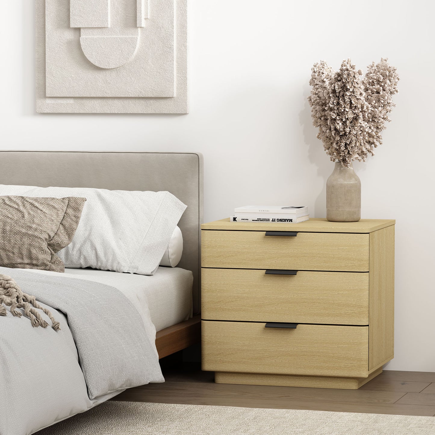 Payton Modern 26" Nightstand in Natural Oak (3-Drawer) NS009-NO
