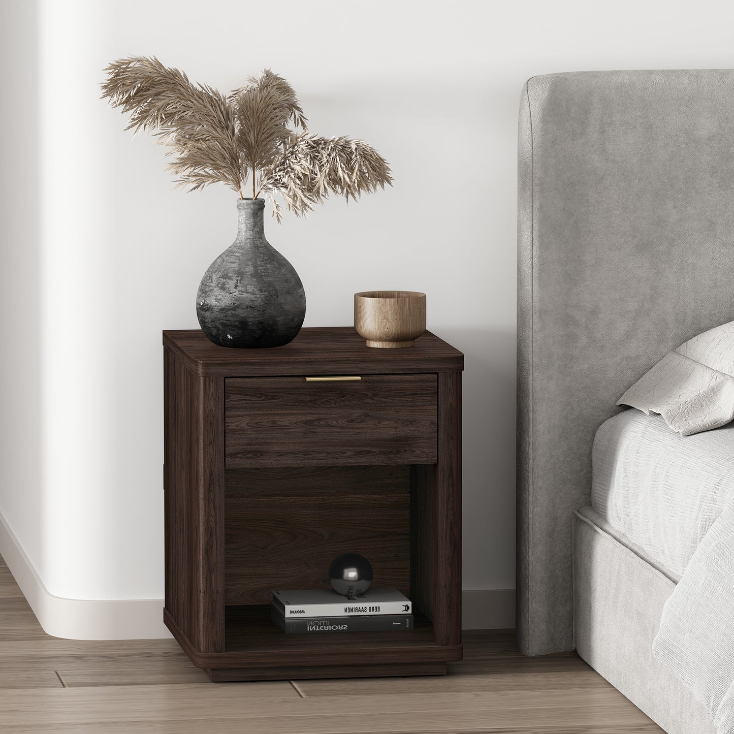 Evelyn Modern 20" Nightstand in Brown (1-Drawer) NS011-BR