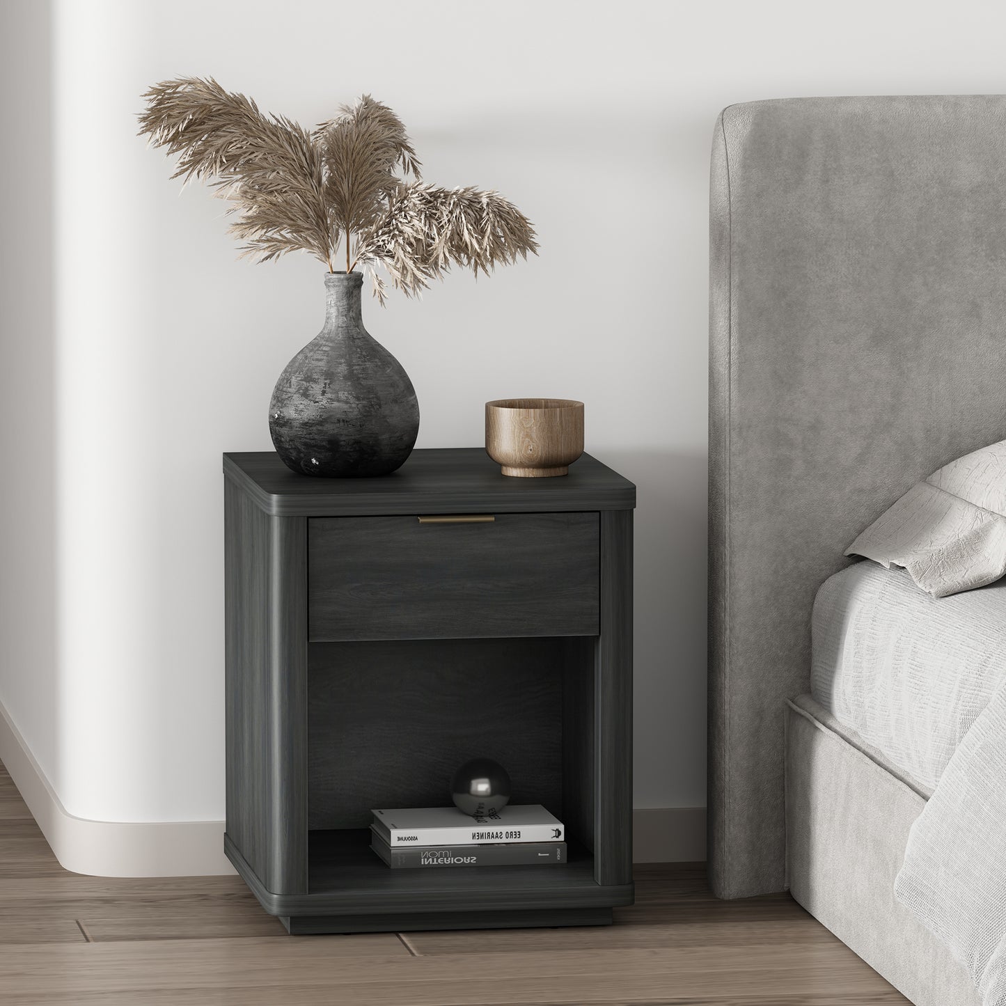 Evelyn Modern 20" Nightstand in Charcoal Gray (1-Drawer) NS011-CH