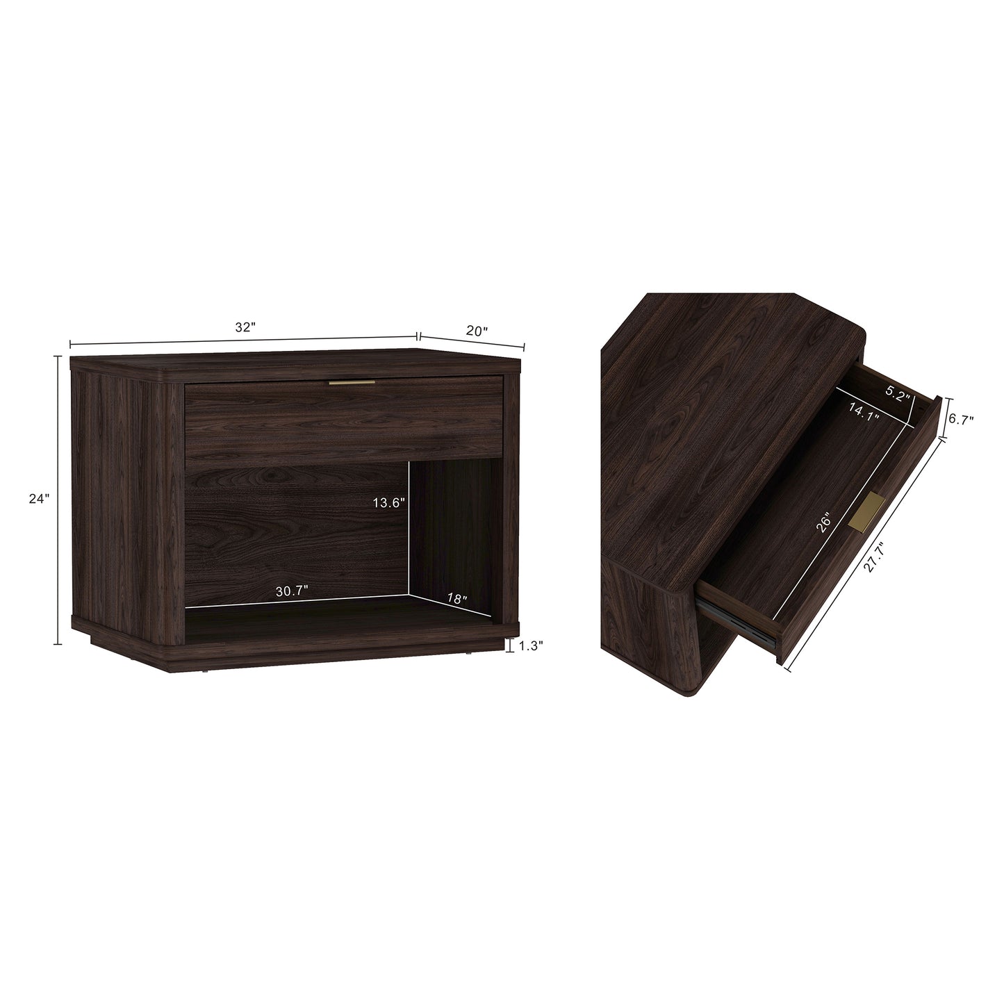 Evelyn Modern 32" Nightstand in Brown (1-Drawer) NS012-BR