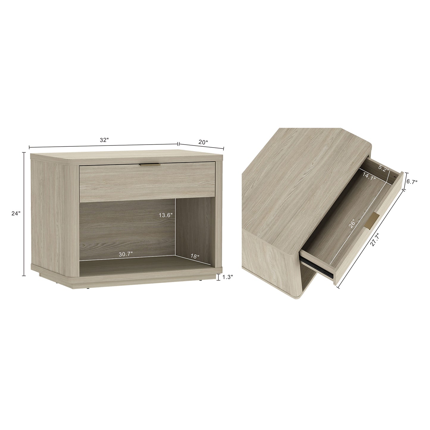 Evelyn Modern 32" Nightstand in Natural (1-Drawer) NS012-NA