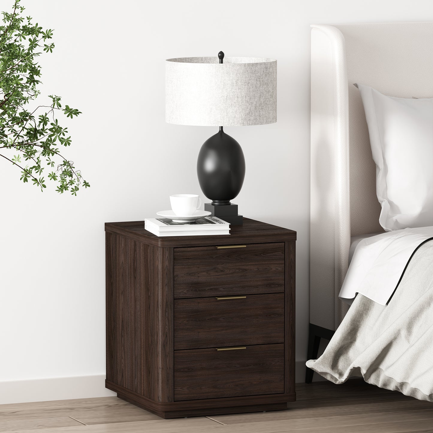 Evelyn Modern 20" Nightstand in Brown (3-Drawer) NS013-BR