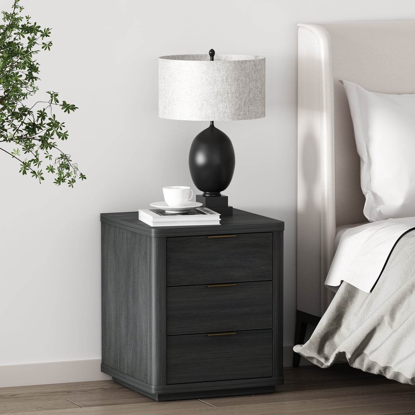 Evelyn Modern 20" Nightstand in Charcoal Gray (3-Drawer) NS013-CH