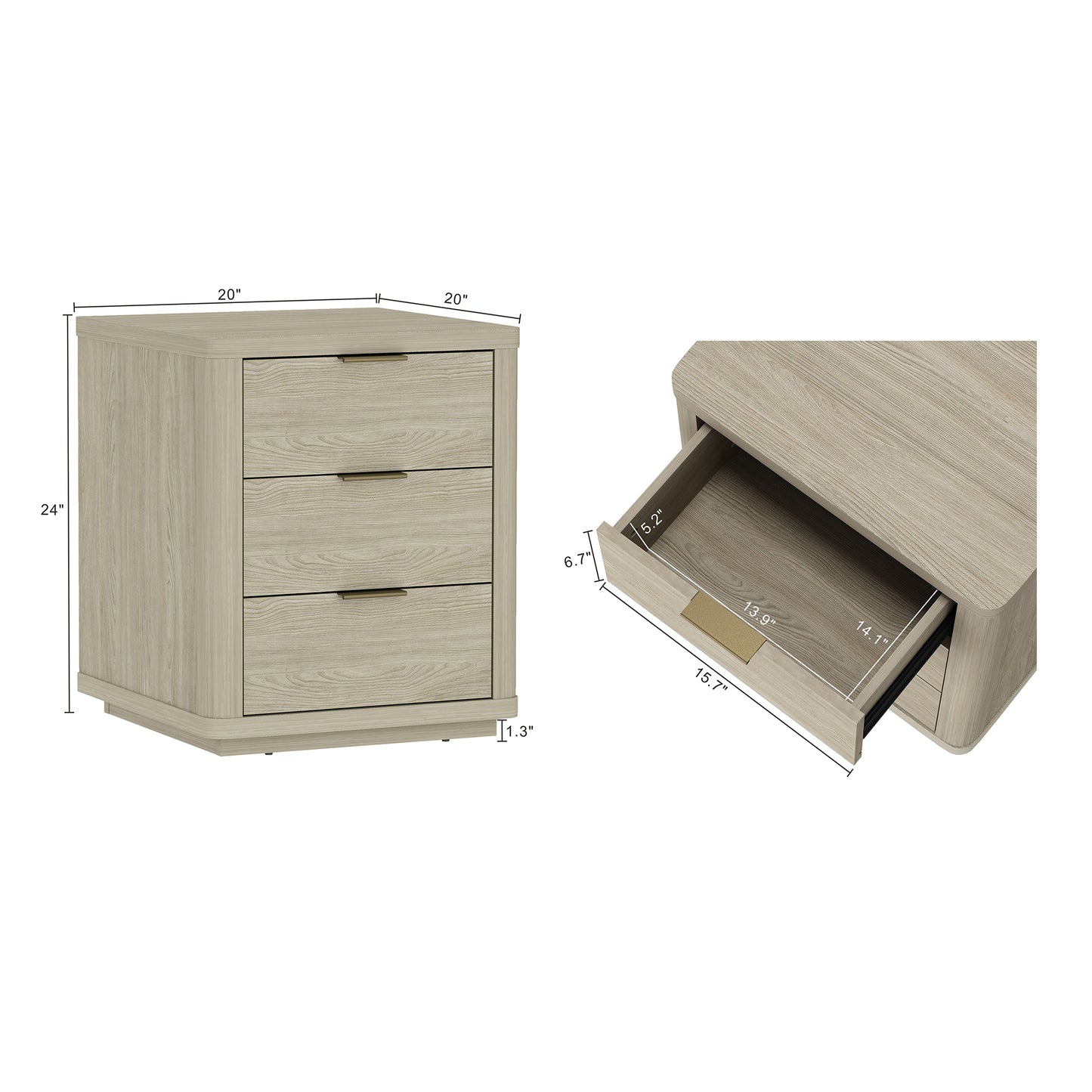 Evelyn Modern 20" Nightstand in Natural (3-Drawer) NS013-NA
