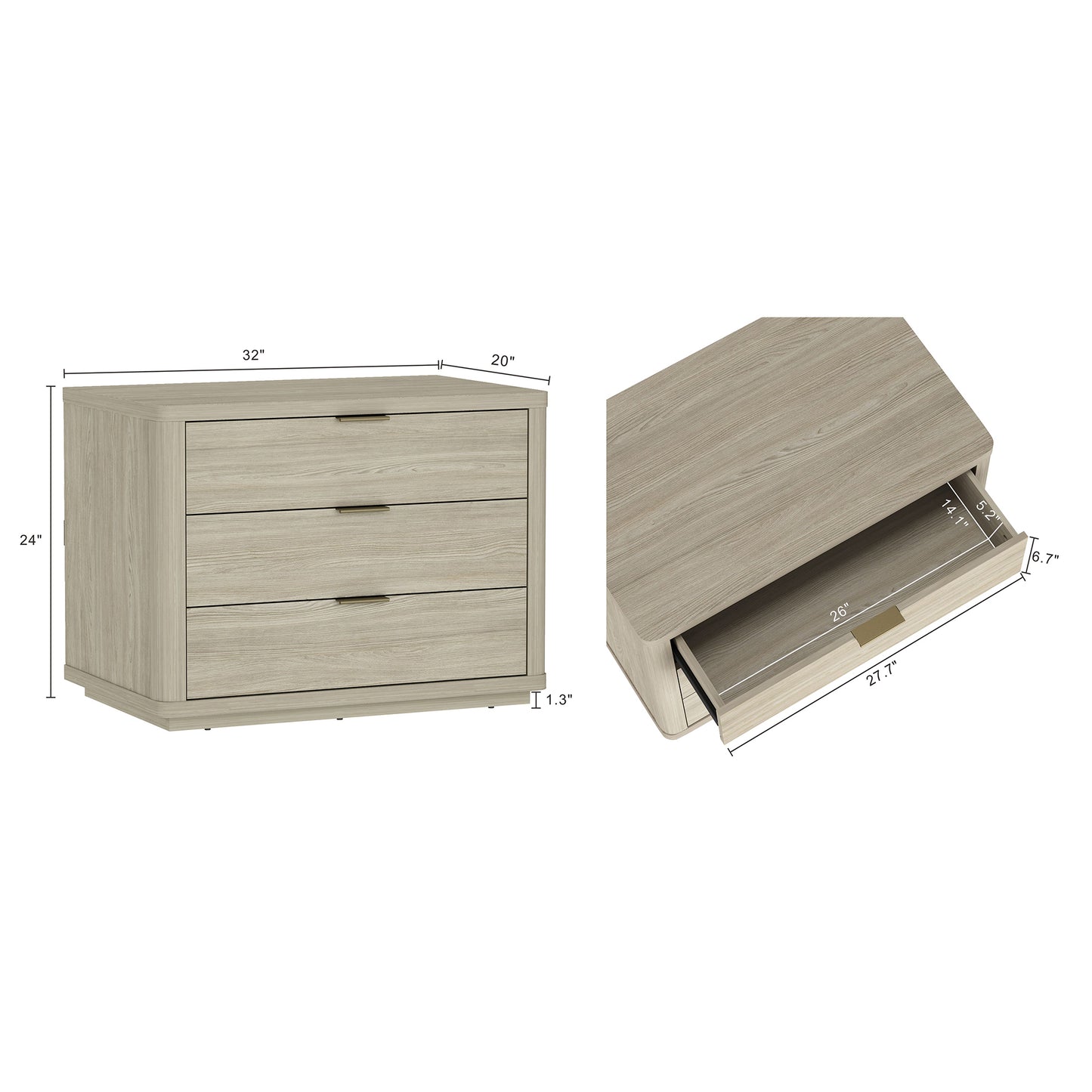 Evelyn Modern 32" Nightstand in Natural (3-Drawer) NS014-NA