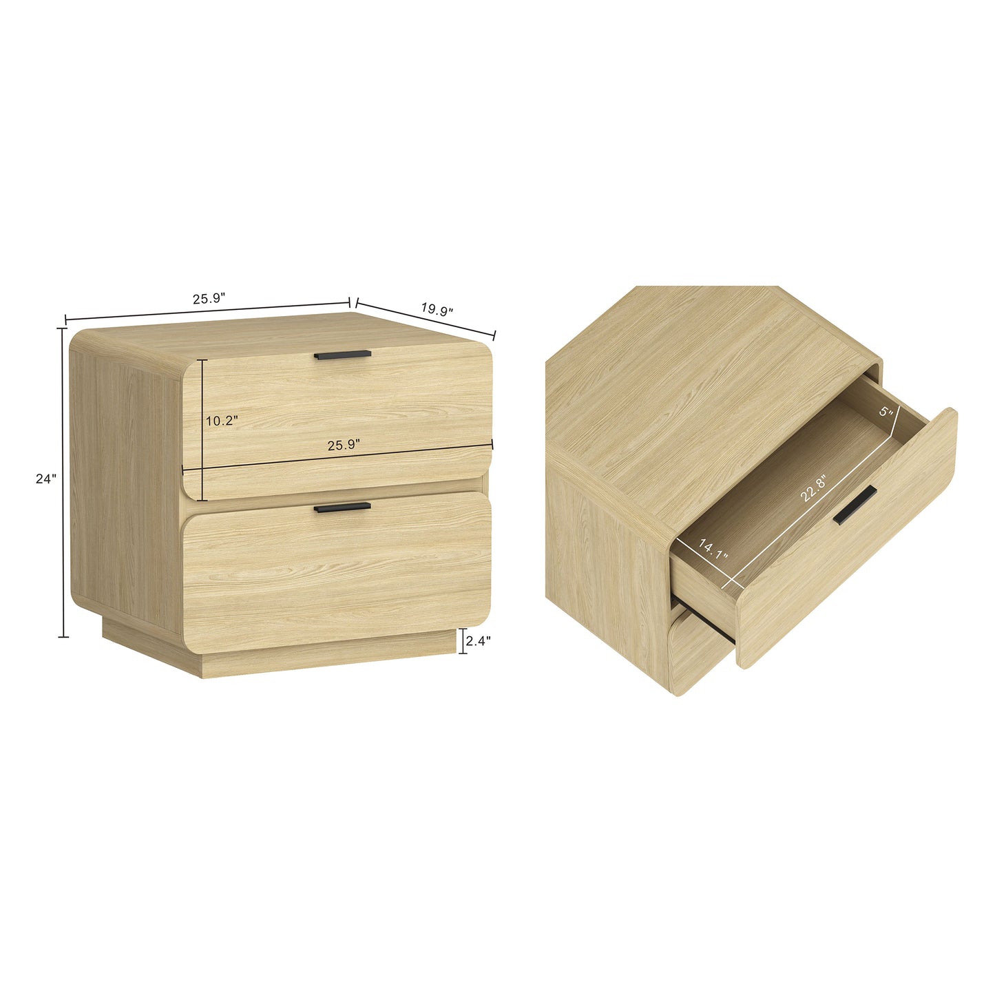 Chrystie Contemporary Modern 26" Nightstand in Natural (2-Drawer) NS016-NA