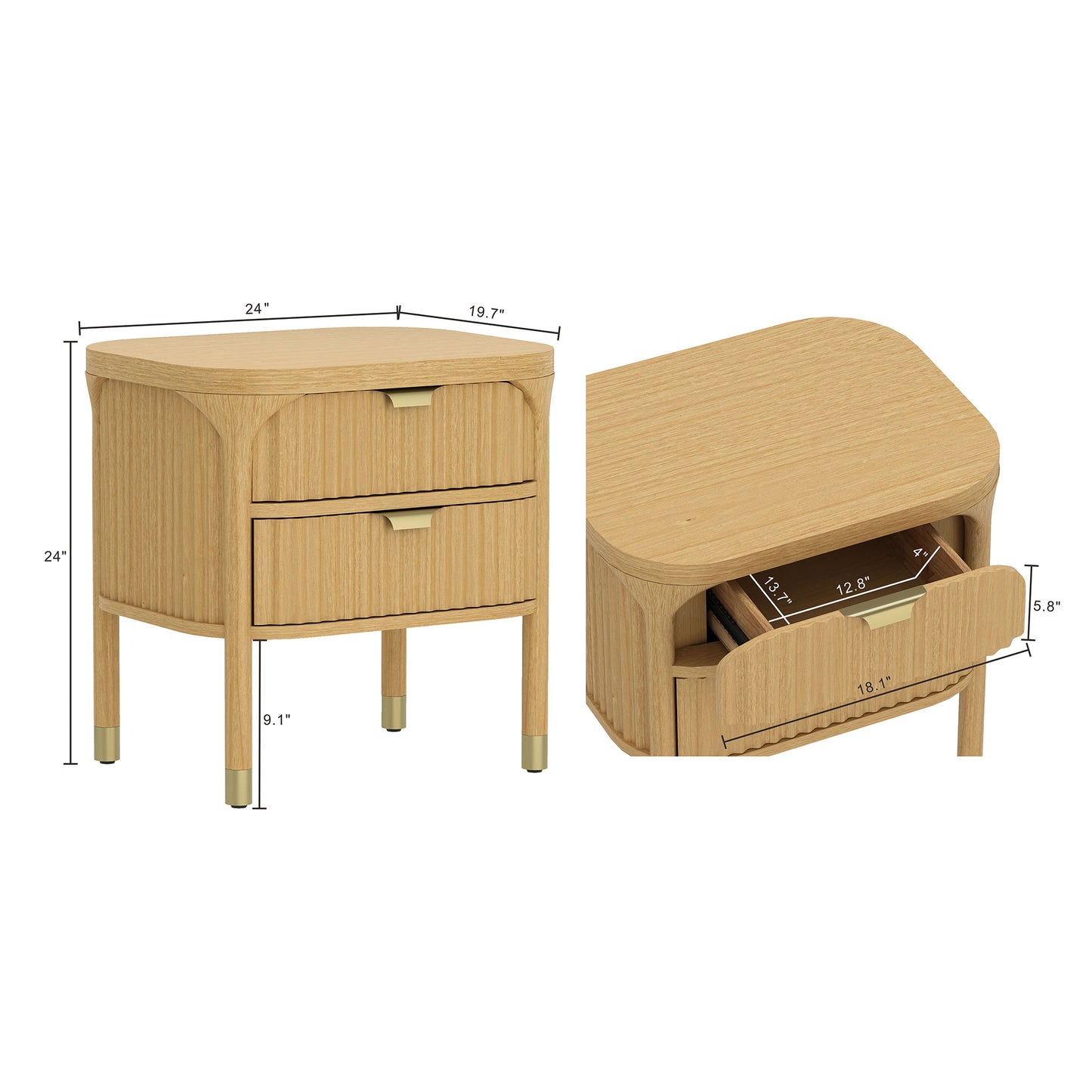 Park Contemporary 24" Nightstand in Natural (2-Drawer) NS1525-1