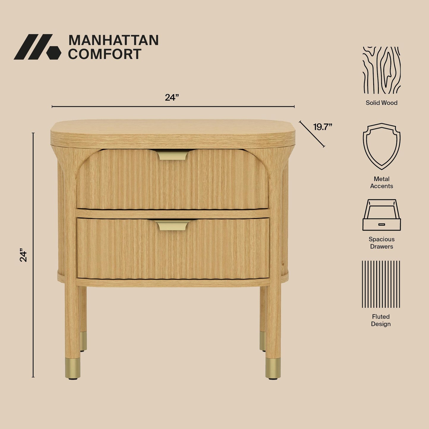 Park Contemporary 24" Nightstand in Natural (2-Drawer) NS1525-1