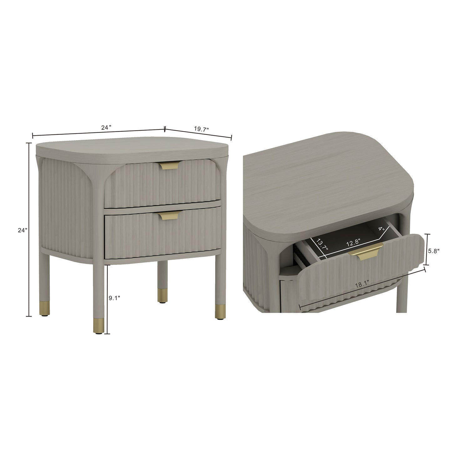 Park Contemporary 24" Nightstand in Gray (2-Drawer) NS1525-2