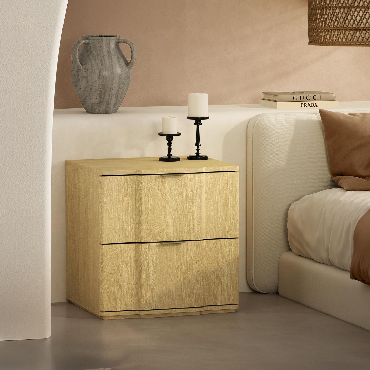 Clive Mid-Century Modern 22" Nightstand in Natural and Gold (2-Drawer) NS1560-1