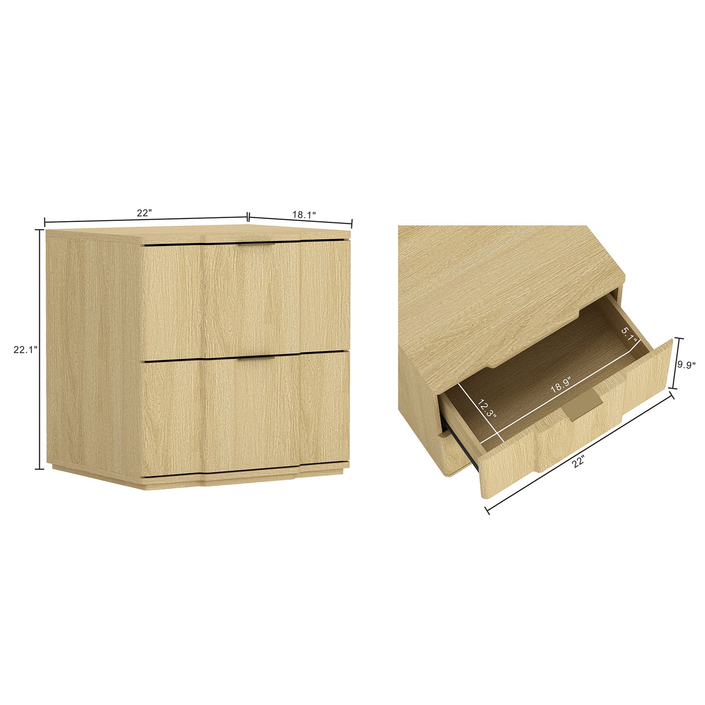 Clive Mid-Century Modern 22" Nightstand in Natural and Gold (2-Drawer) NS1560-1