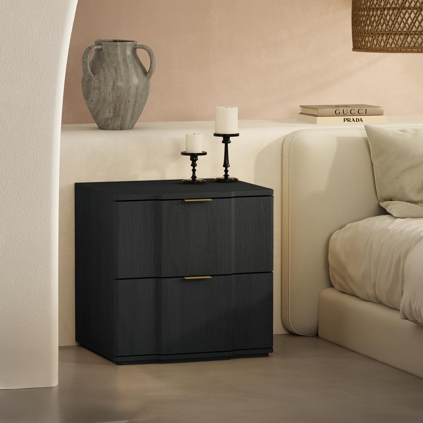 Clive Mid-Century Modern 22" Nightstand in Black and Gold (2-Drawer) NS1560-2