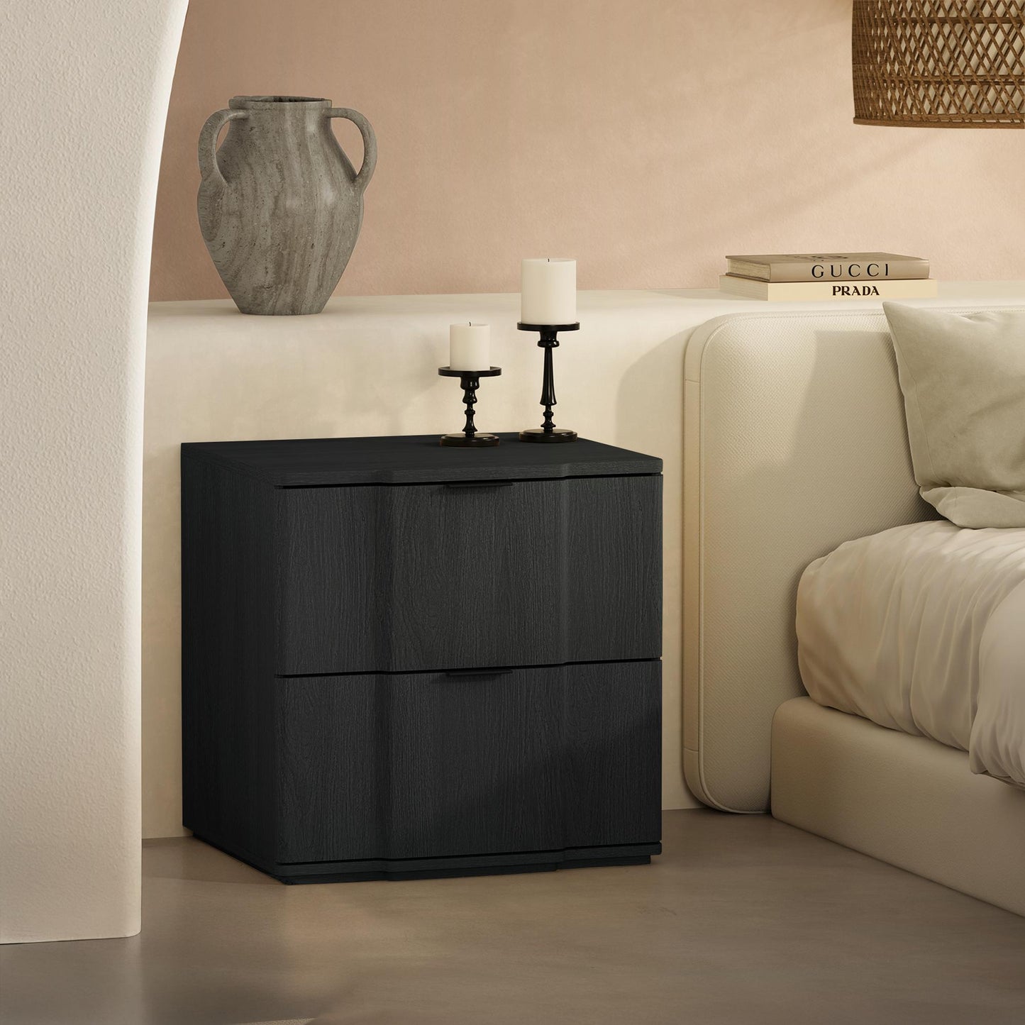Clive Mid-Century Modern 22" Nightstand in Black and Gold (2-Drawer) NS1560-2