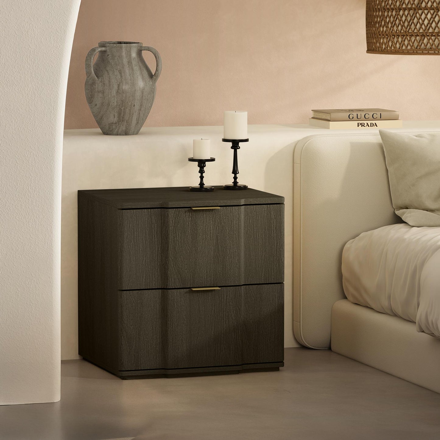 Clive Mid-Century Modern 22" Nightstand in Walnut and Gold (2-Drawer) NS1560-3