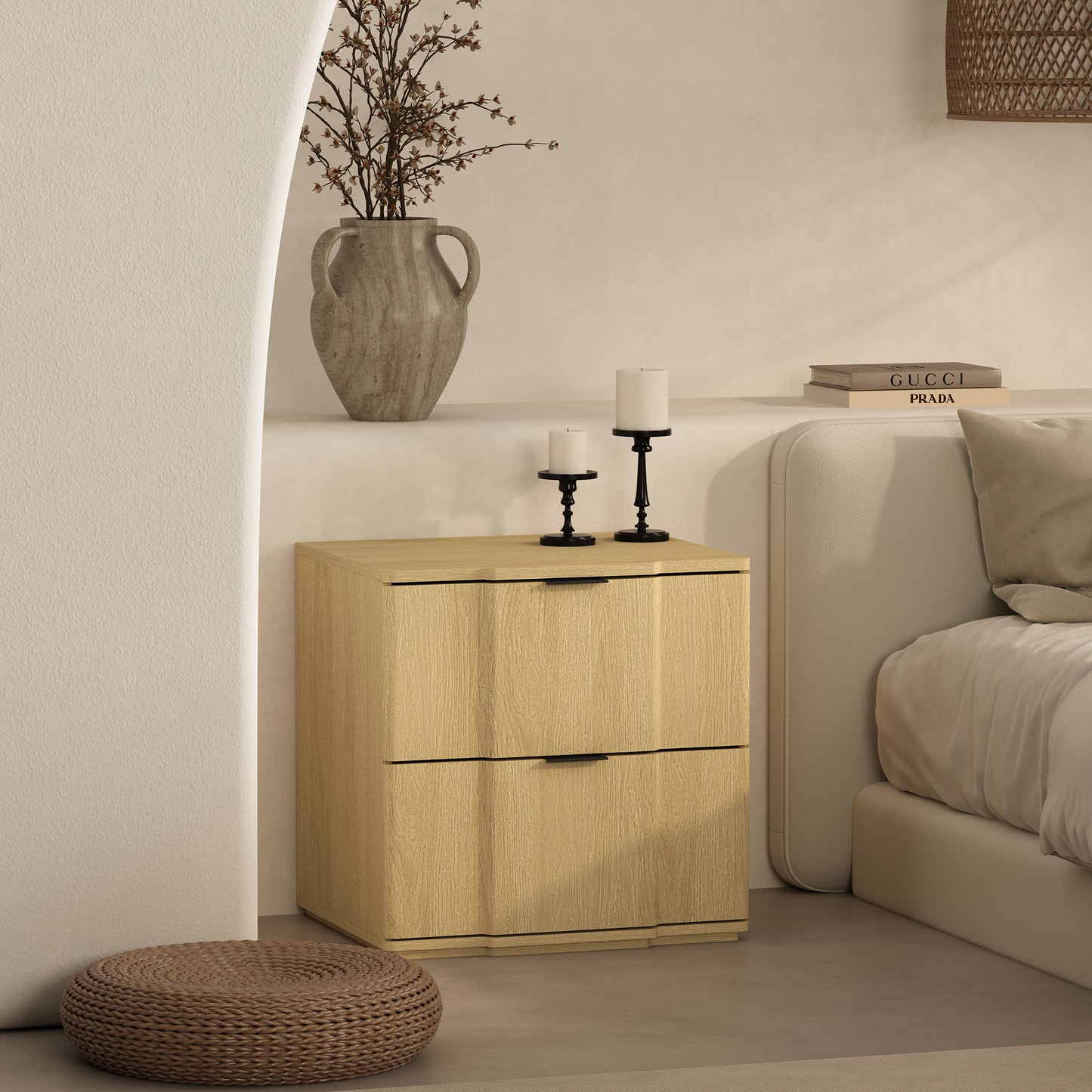 Clive Mid-Century Modern 22" Nightstand in Natural and Black (2-Drawer) NS1560-4