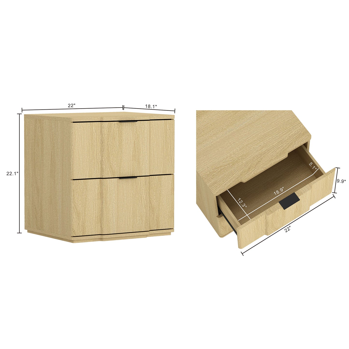 Clive Mid-Century Modern 22" Nightstand in Natural and Black (2-Drawer) NS1560-4