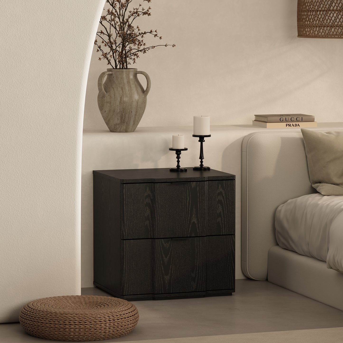Clive Mid-Century Modern 22" Nightstand in Black (2-Drawer) NS1560-5