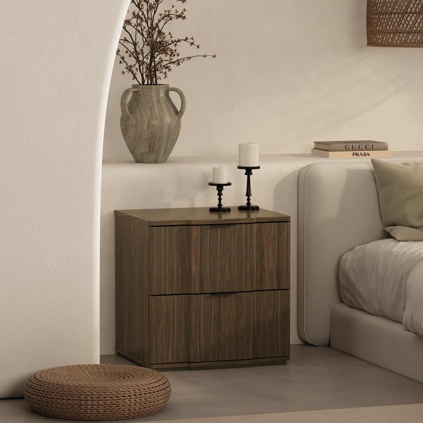 Clive Mid-Century Modern 22" Nightstand in Walnut and Black (2-Drawer) NS1560-6