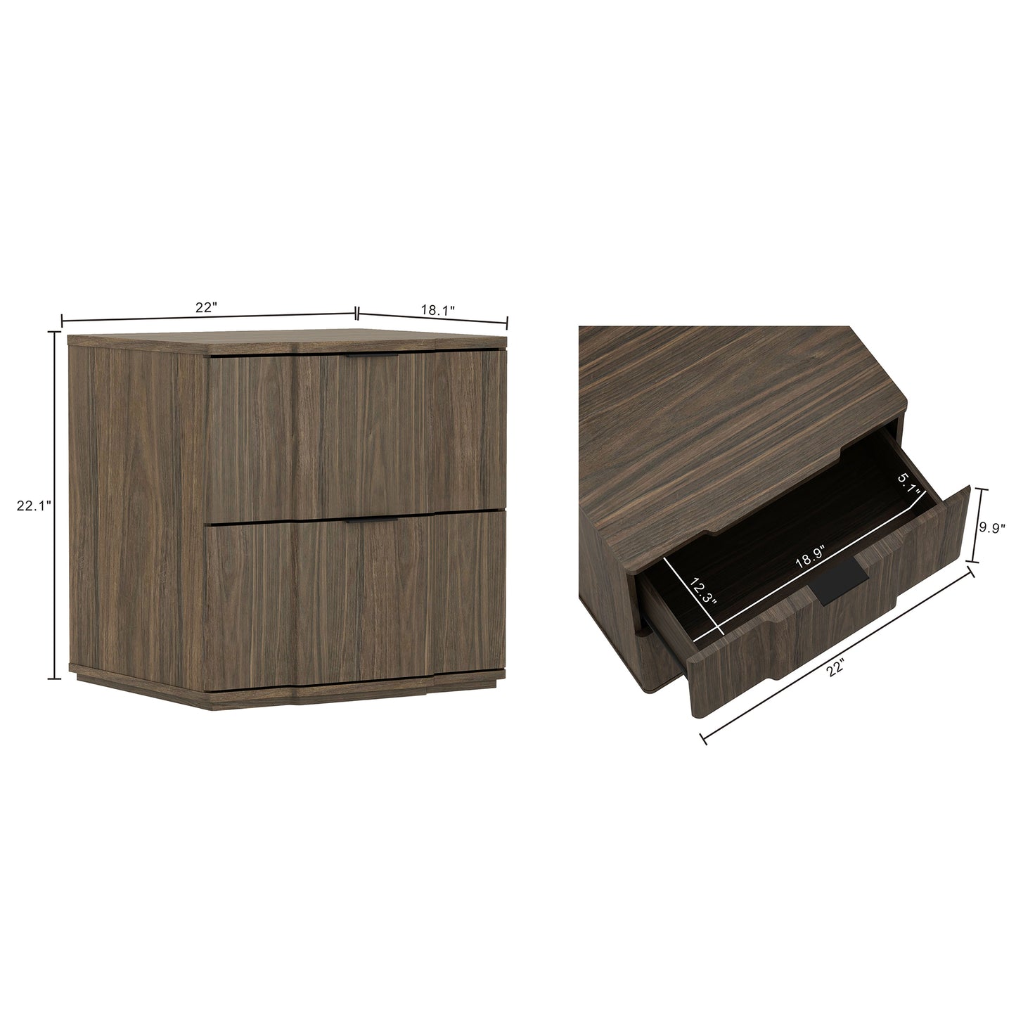 Clive Mid-Century Modern 22" Nightstand in Walnut and Black (2-Drawer) NS1560-6