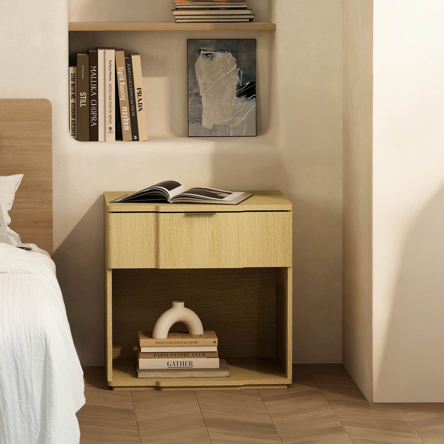 Clive Mid-Century Modern 22" Nightstand in Natural Oak (1-Drawer) NS1561-1