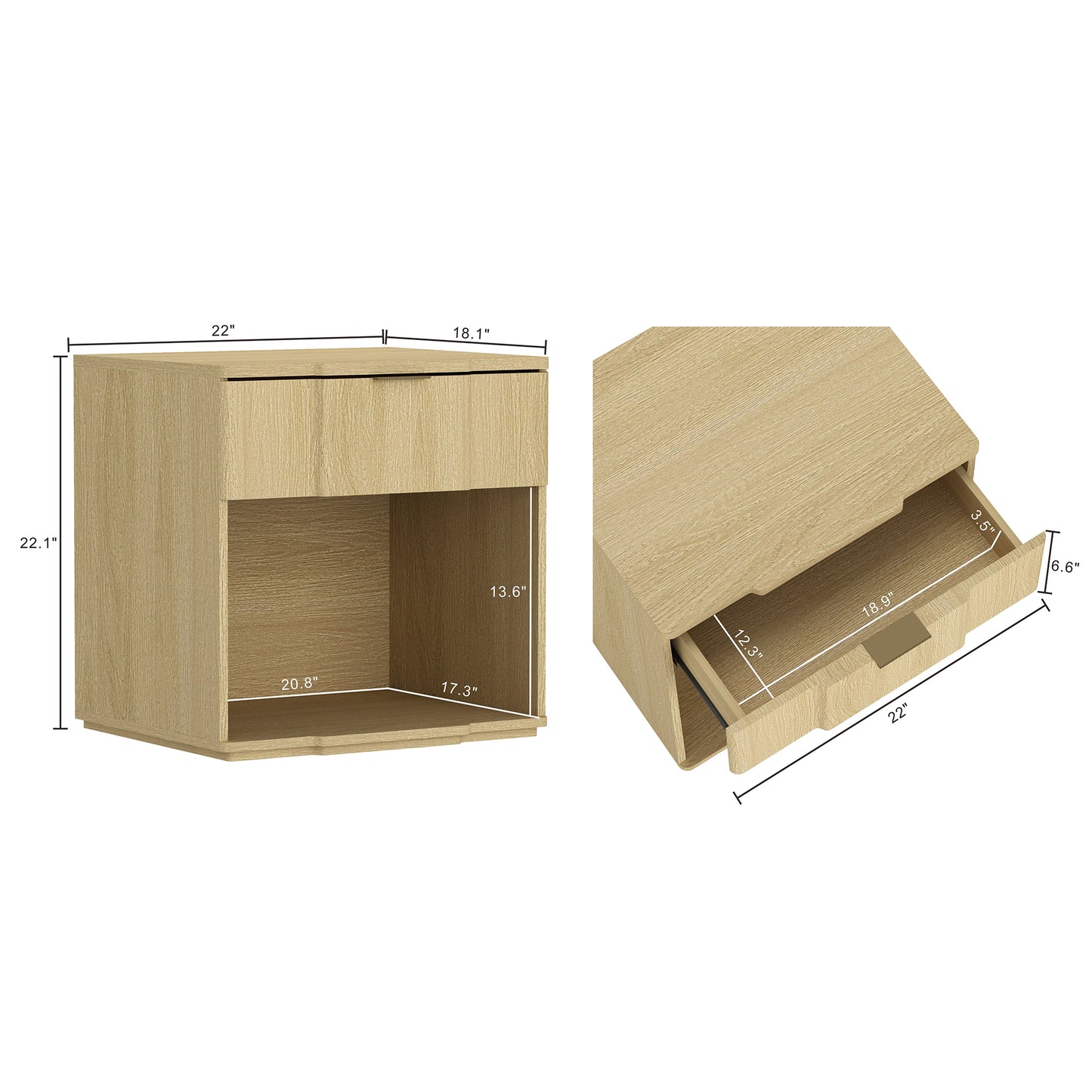 Clive Mid-Century Modern 22" Nightstand in Natural Oak (1-Drawer) NS1561-1