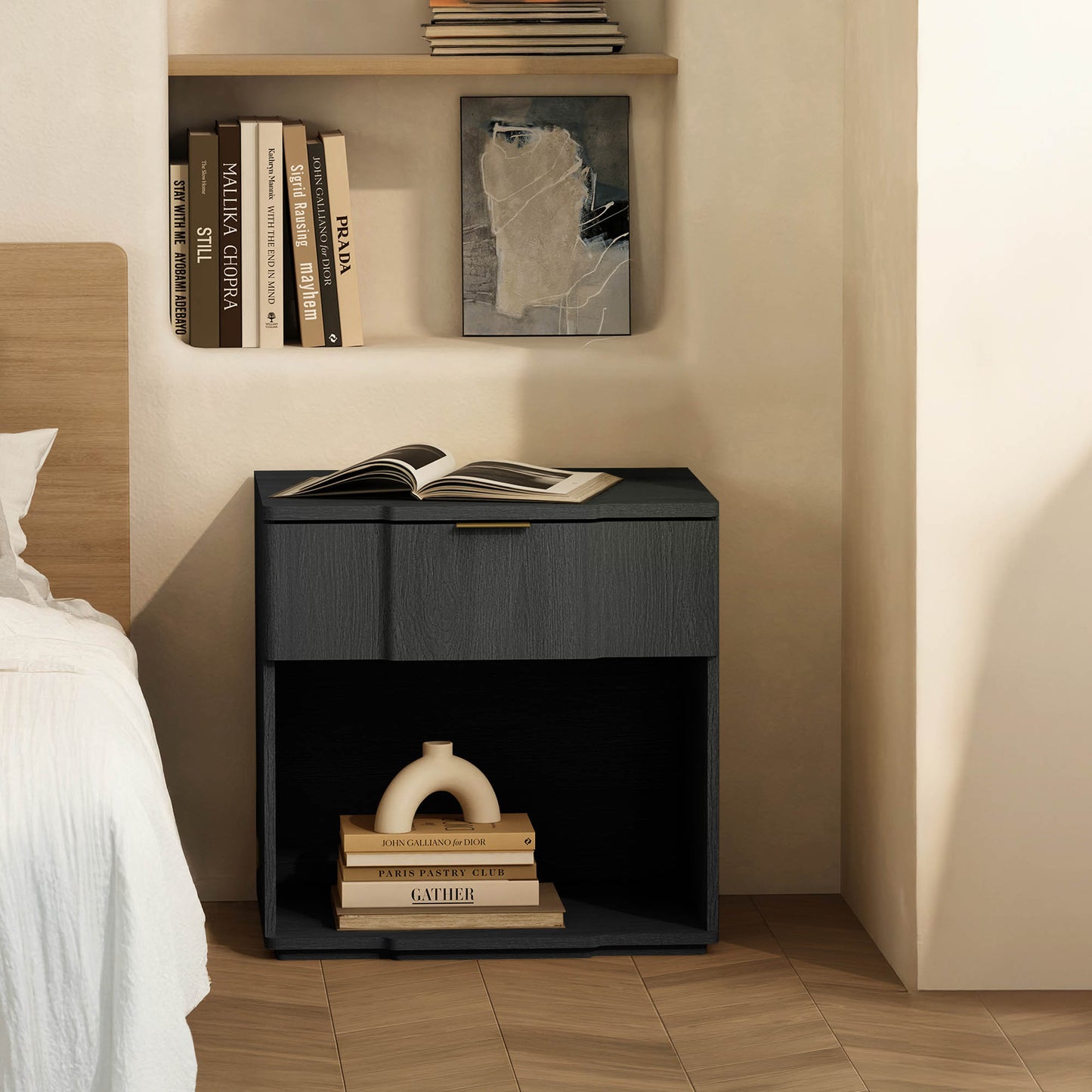 Clive Mid-Century Modern 22" Nightstand in Black (1-Drawer) NS1561-2