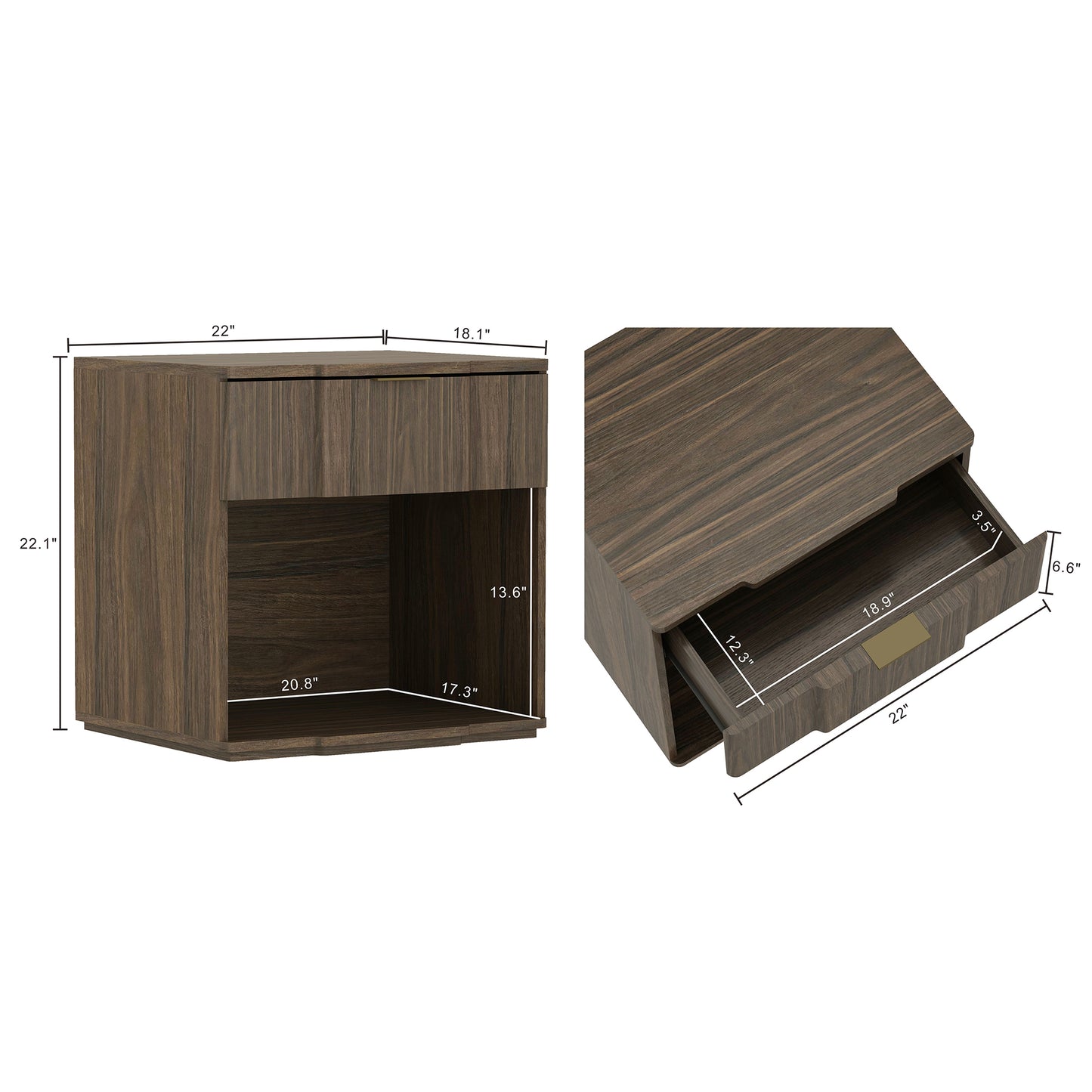 Clive Mid-Century Modern 22" Nightstand in Walnut (1-Drawer) NS1561-3