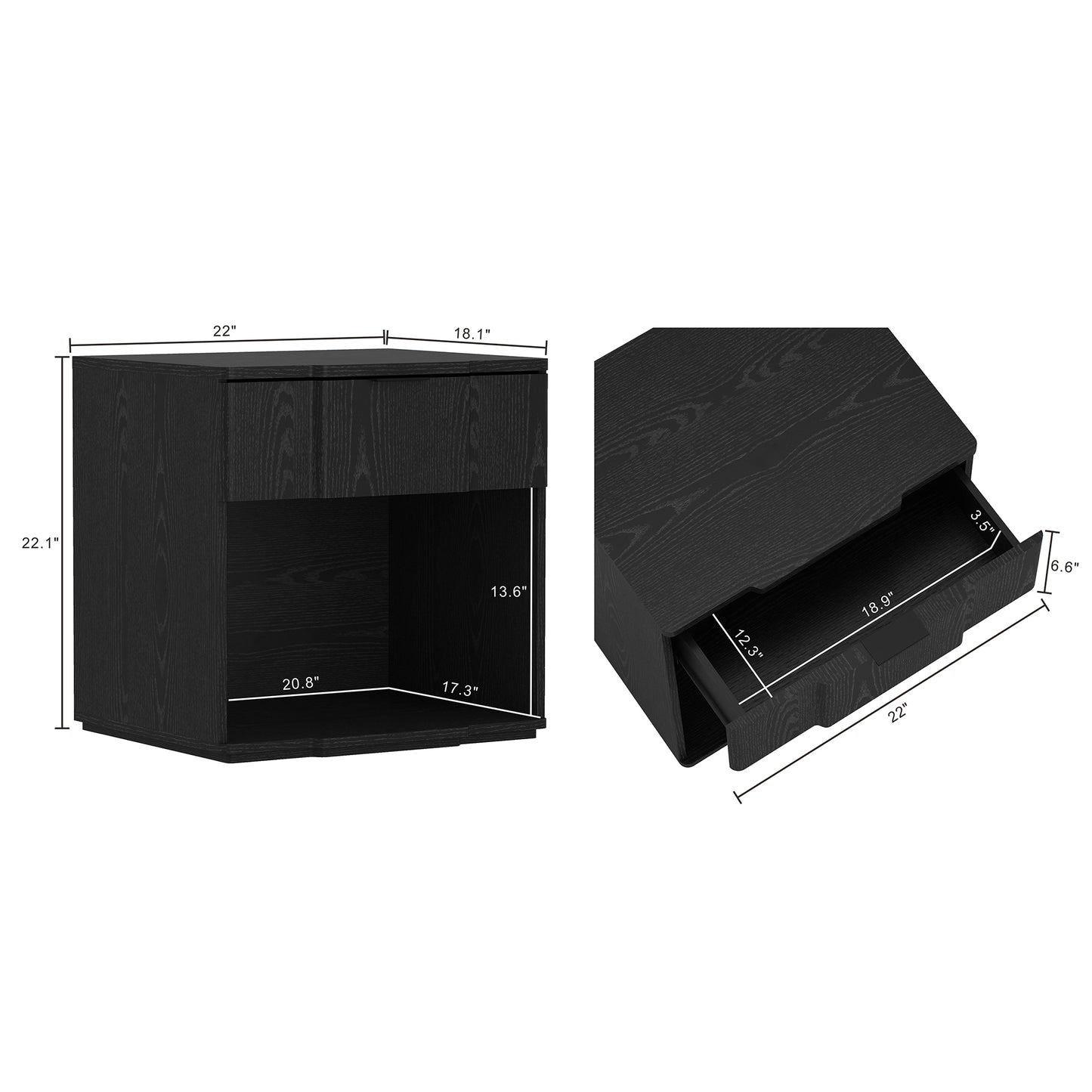 Clive Mid-Century Modern 22" Nightstand in Black (1-Drawer) NS1561-5