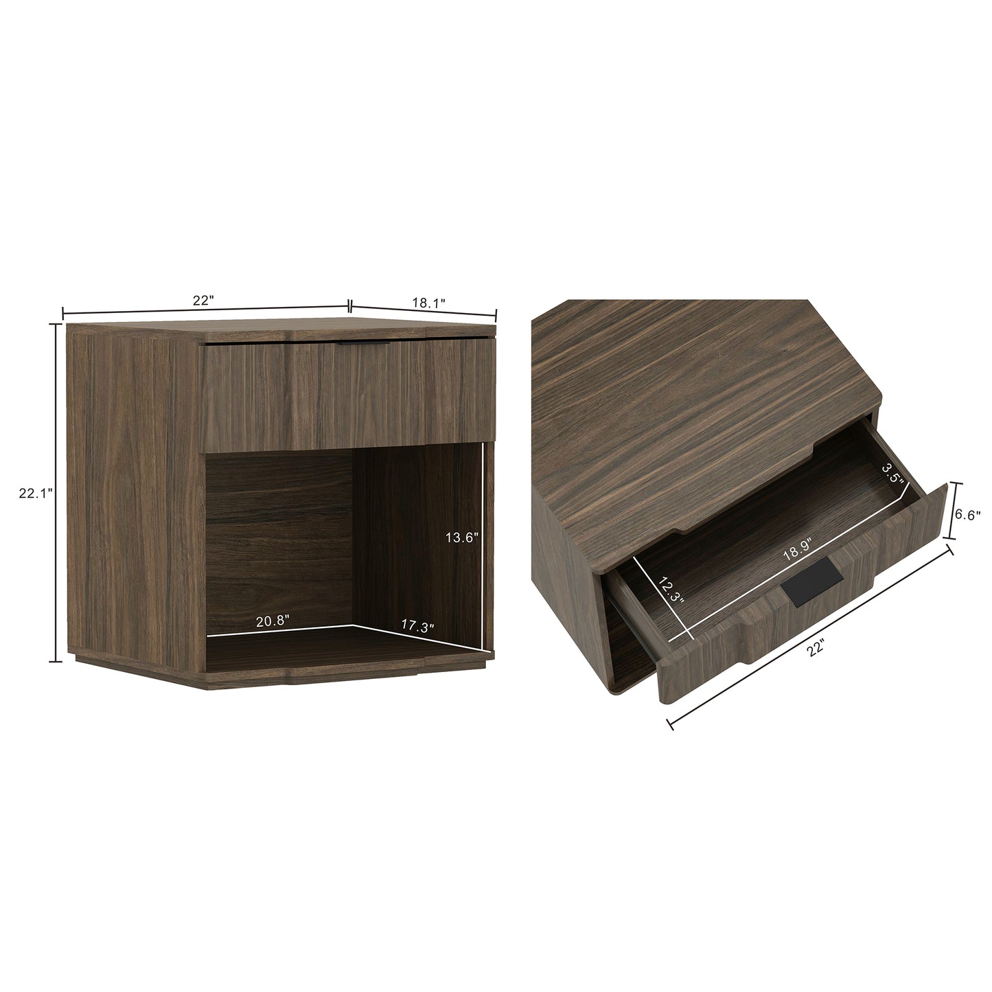 Clive Mid-Century Modern 22" Nightstand in Walnut (1-Drawer) NS1561-6
