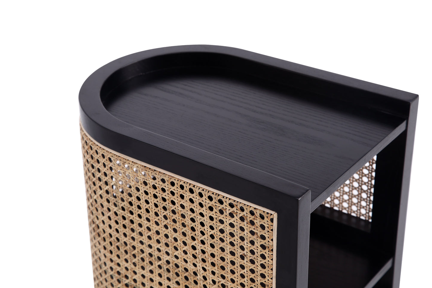 Manhattan Comfort Versailles End Table in Black and Natural Cane NSCA01-BK
