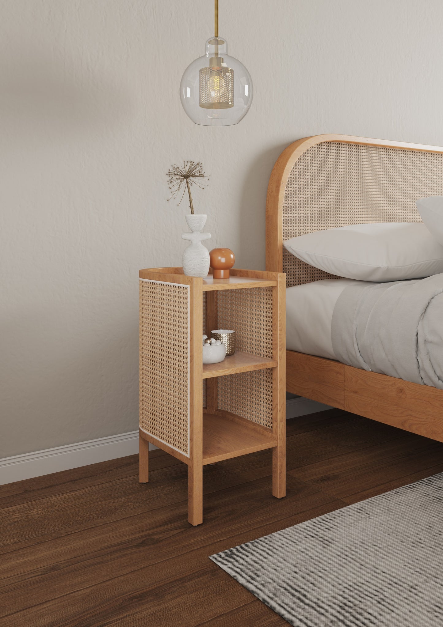 Manhattan Comfort Versailles End Table in Nature Cane NSCA01-NA
