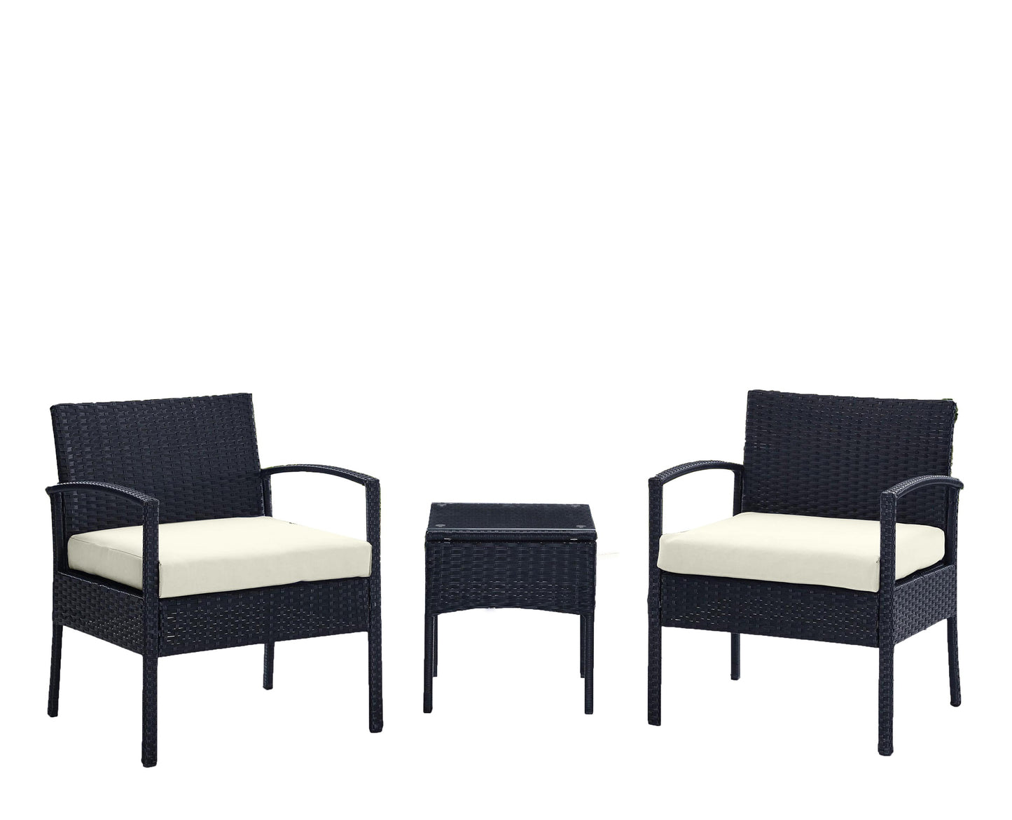Manhattan Comfort Noli Steel Rattan 3-Piece Patio Conversation Set with Cushions in Cream OD-CV006-CR