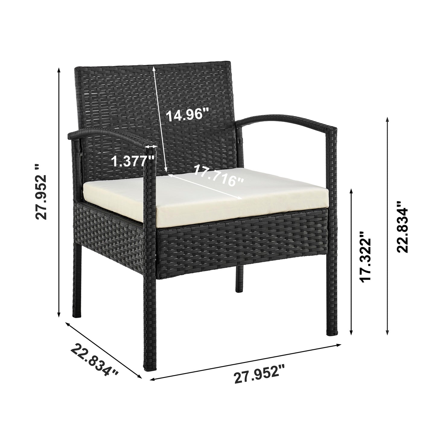 Noli Modern 3-Piece Conversation Set in Black and Cream OD-CV006-CR
