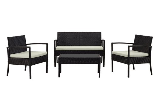 Manhattan Comfort Noli Steel Rattan 4-Piece Patio Conversation Set with Cushions in Cream OD-CV007-CR