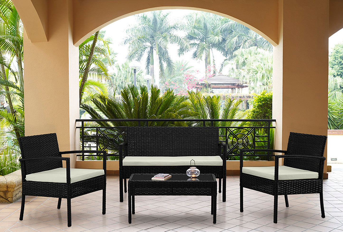 Noli Modern 4-Piece Conversation Set in Black and Cream OD-CV007-CR