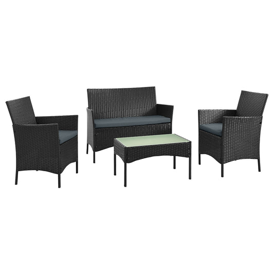 Manhattan Comfort Imperia Steel Rattan 4-Piece Patio Conversation Set with Cushions in Grey OD-CV008-GY