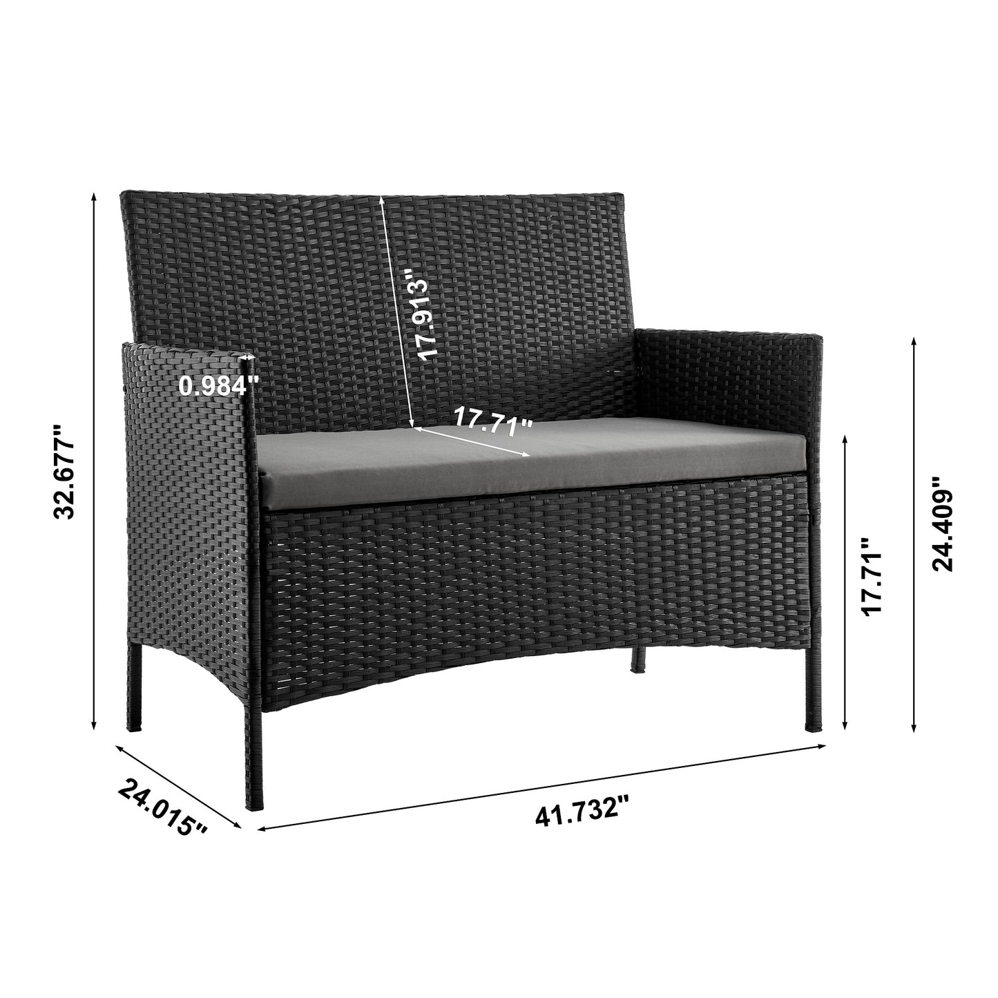 Manhattan Comfort Imperia Steel Rattan 4-Piece Patio Conversation Set with Cushions in Grey OD-CV008-GY