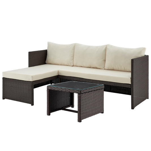 Manhattan Comfort Menton Steel Rattan 2-Piece Chair Lounge and 2 Seater with Coffee Table Patio Set in Cream OD-CV009-CR